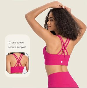 LL-DW002 Boterzachte sportbeha Klassieke yogabeha Huidvriendelijke damesbeha Modetops Sexy gekruiste bandtank Damesondergoed Fitnessvest met afneembare cups