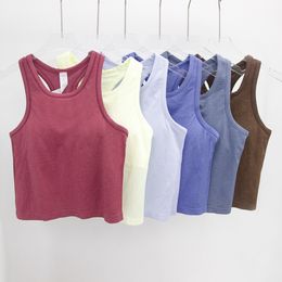 Ll EBB Raceback Yoga Tops Tops Women Fiess sans manches Summer Sports Sports Breathable Cami Sports Shirts Slim Camibed Running Running Gym Crop Vest Construit In Bra Top