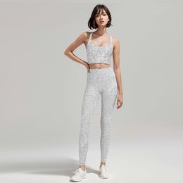 LL ensemble de Yoga en laine de Nylon imprimé léopard européen et américain Lu sous-vêtements de soutien-gorge de sport pantalon serré à dos élastique élevé ensemble 2 pièces