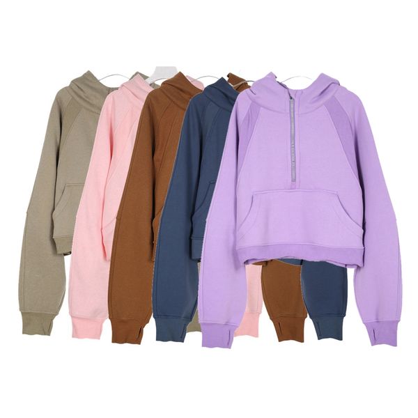 Ll mi-zip sweatshirts cardés à sweat à sweat à manches longues à manches longues pour femmes zip up up pliover Vestes tombe les tenues de manteau épais d'hiver