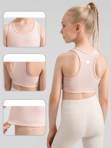 ll Soutien-gorge de sport de yoga pour enfants à manches courtes pour filles Débardeur respirant sans couture à séchage rapide pour enfants Fintness Sports T-shirt d'été ll33106