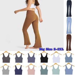 LL Leggings trajes de yoga pantalones Lu groove mujeres pantalones acampanados alineando leggings para mujeres deportes deportivos damas algodón elástico fitness de uso de fitness