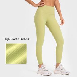 Ll citroenen hoogbouw geribbelde broek yogabroeken hebben t-line naakt sense leggings boterachtige zacht lopende strakke trainingsbroek vrouwen broek s s