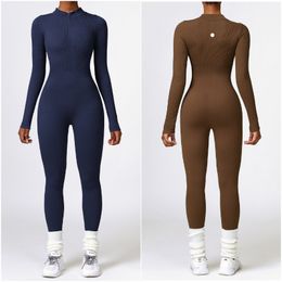 Ll citroenen jumpsuits yoga dames -6953 outfits mouw close passende dans jumpsuit lange broek ademend leggings schroefdraad materiaal