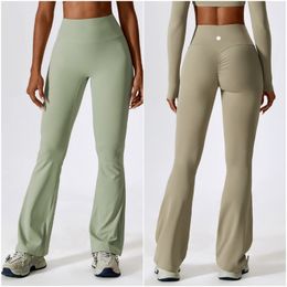 Ll citroenen yoga -8232 outfits broek dames wijd uitlopende broek elastische meisjes hoge taille oefening sport gym fit buik bell -bodem slanke lange broek fast droog