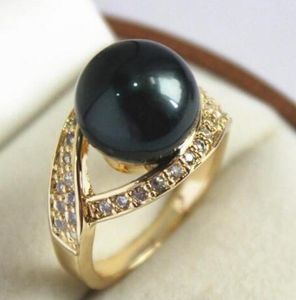 GP de dame LLnoble avec bague en perles de coquille noire décorée de cristaux de 12 mm