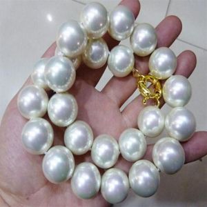 LLRARE énorme collier de perles de coquillage des mers du Sud blanches de 16 mm 18 295j