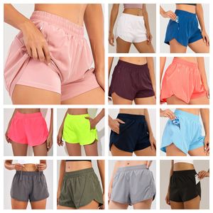 LL-LU Pantalones cortos de motociclista, pantalones cortos de yoga para correr para mujer, pantalones cortos deportivos de cintura media con forro, pantalones cortos de entrenamiento con bolsillo con cremallera