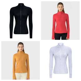 LL-LU Chaquetas deportivas para mujer, suave como el algodón, con cremallera completa, ajustada, para entrenamiento y correr, con bolsillos