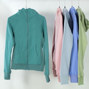 LL Dames Hoodie Casual Full Zip Up Pluche Hoodie Slim Fit Effen Sweatshirt Lange Mouw Jas met Zakken Nieuwe Mode Look