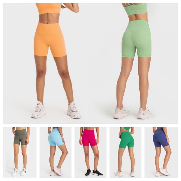 LL-LU Short de sport pour femme avec pantalon de yoga Taille haute Spandex Short de yoga pour vélo de course avec mini poches