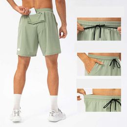 ll Heren Yoga Sport Korte Sneldrogende Shorts Met Achterzak Mobiele Telefoon Casual Running Gym Jogger Broek