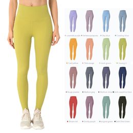 LL, nuevas mallas de Yoga de cintura alta para mujer, pantalones deportivos de Fitness con bolsillo interior en forma de realce de cintura alta con sensación de desnudo cepillado de doble cara para mujer