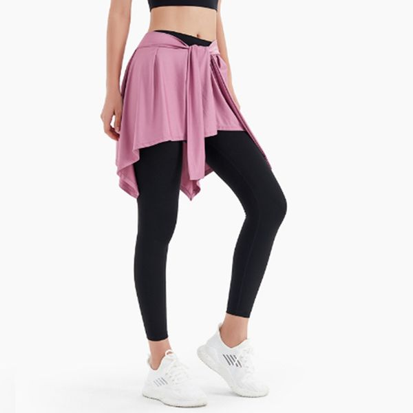 Lu New Women's Lulemon Yoga Jupe Sports Yoga Yoga Anti Chlare Strap One Piece With Hip Covering Swarf Dance Yoga Robe