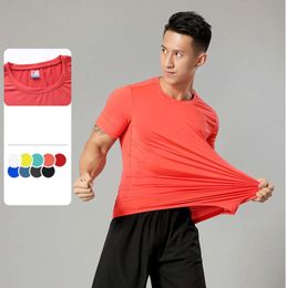 LL Sports de plein air pour hommes couleur unie à manches courtes respirant Absorption de la sueur élastique minceur ventiler mince 9