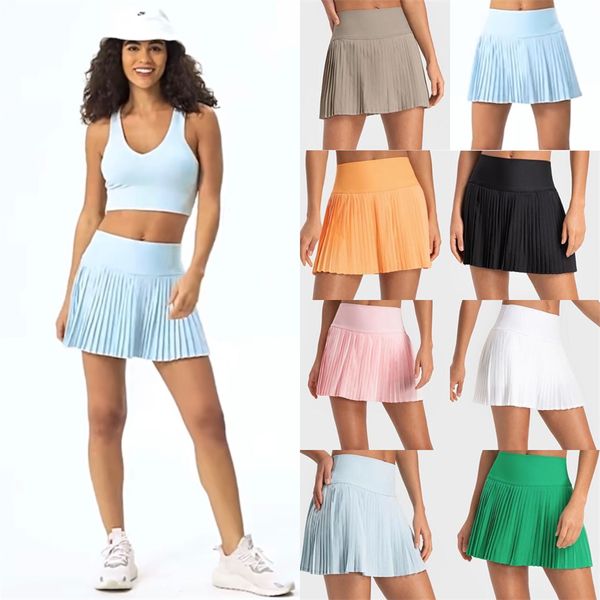 LL Faldas Plisadas Trajes de Yoga Tenis Golf Pantalones Cortos Deportivos con Bolsillo Interior Leggings para Mujer Pantalones Transpirables de Secado rápido Correr Ejercicio Fitness Ropa de Gimnasia LU