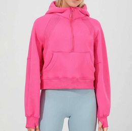 LL Mismo modelo Yoga Media cremallera Buceo Sudadera con capucha Agujero para el pulgar Abrigo con capucha gruesa Gimnasio deportivo Fitness Chaqueta para mujer Suéter G1UJ