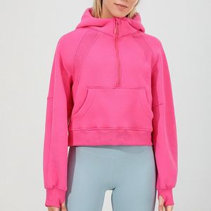 LL Hetzelfde model Yoga scuba-hoodie met halve ritssluiting Duimgat dikke capuchon Sportgym Fitness damesjack Trui