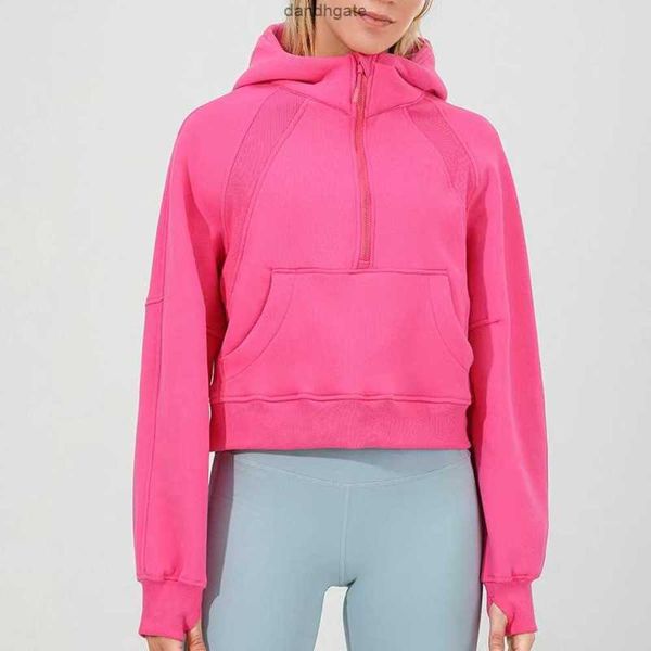 LL même modèle Yoga demi-zip plongée à capuche trou de pouce épais manteau à capuche Sports gym Fitness veste femme pull G3UJ