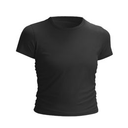 LL Yogakleding met korte mouwen Dames T-shirt met korte mouwen lu korte ademende strakke brokaat ammoniakrib hoge elastische sportkleding