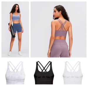 LL Soutien-gorge de sport pour femme - Dos croisé - Rembourré - Soutien-gorge de sport à bretelles - Soutien moyen - Soutien-gorge de yoga avec bonnets amovibles