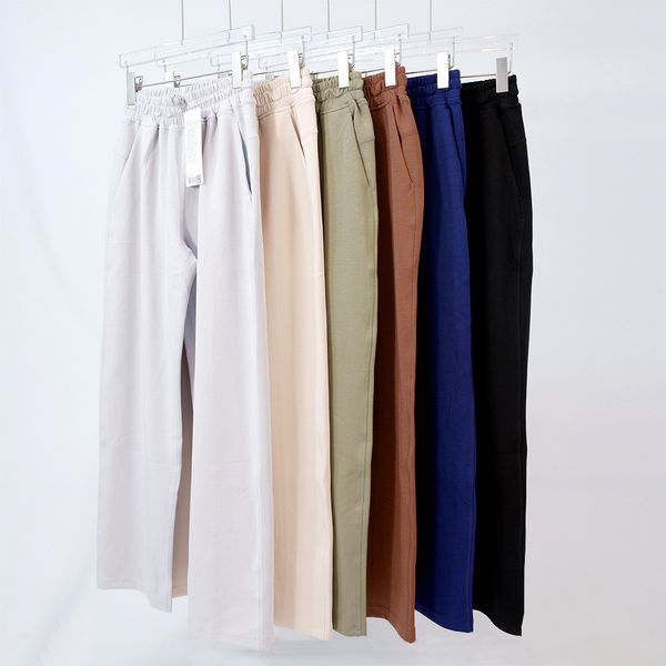 LL qualité supérieure pantalon droit à jambes larges coupe slim grande taille exercice de taille de tuyau de poêle yoga la sensation tombante est mince et la longueur des jambes est un pantalon évident avec des étiquettes