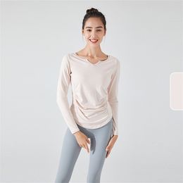 LL V-Neck Temperament Yoga Top Femme Automne Et Hiver Slim Speed Dry Manches Longues Professionnel Matin Running Sports Fitness Vêtements T-Shirt