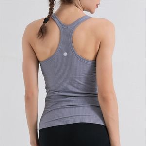 Ll Dames Ebb tot Yoga Street Tank Gym Bh Backless Crop Top Ronde hals met off-shoulder Sexy Tops Fitness Cami Casual zomer