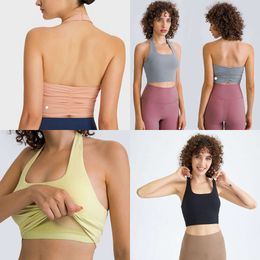 Ll Soutien-gorge de sport sexy pour femme - Débardeur de yoga à suspendre au cou - Dos en tissu pliable - Sous-vêtements - Doux au toucher - Haut doux avec bonnets amovibles