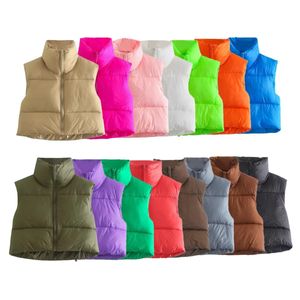 LL Gilet en coton léger et fin pour femme, col montant, épais, chaud, court, sans manches, fruit à pain, hiver