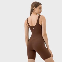 ll dames nieuwe Evrlue dubbele zes hoge elastische naakt gevoel strak buiklift heup drievoudige broek yoga met borstkussens jumpsuit