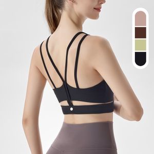 LL Ropa Interior de Yoga con Correa para el Hombro Delgada acanalada para Mujer Chaleco Confort Deportivo Integrado con cinturón Delgado Doble en la Espalda, Sujetador Deportivo para Correr que Amortigua los Impactos, Sujetador de Yoga de Secado rápido