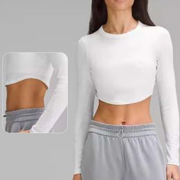 LL Dames Slim Fit Korte Yoga Jurk Top Dames T-shirt met lange mouwen Lekkage Navel Sport Yoga Jurk