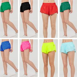 LL dames yoga lage taille ademende snelle drogende shorts, sportshorts, verborgen ritssluiting aan de zakken met continue trekkoord