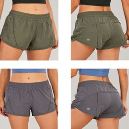 LL Ensemble de Yoga pour Femmes Taille Haute Poche zippée Short de Sport Costume de Fitness Filles Course à Pied décontracté Adulte Faux Deux pièces vêtements de Sport