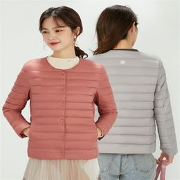 LL Veste de yoga courte et fine en duvet de canard pour femme - Col rond - Couleur unie - Manteau de sport d'hiver - S-4XL - Léger - Couleurs bonbon