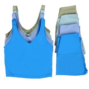 Ll Women's Yoga Sportswear Gym Set Butter Vest Gest Bra Fitness High Waited Bottom Pantal