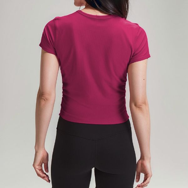 LL Costume de Yoga pour Femme T-Shirt à Manches Courtes pour Femme Short Respirant et ajusté en Nylon côtelé Haute élasticité Sport Mode Lu Gym Chemise à Manches Courtes