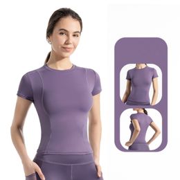 LL T-shirt de yoga à manches courtes pour femme - Coupe ajustée - Séchage rapide - Fitness