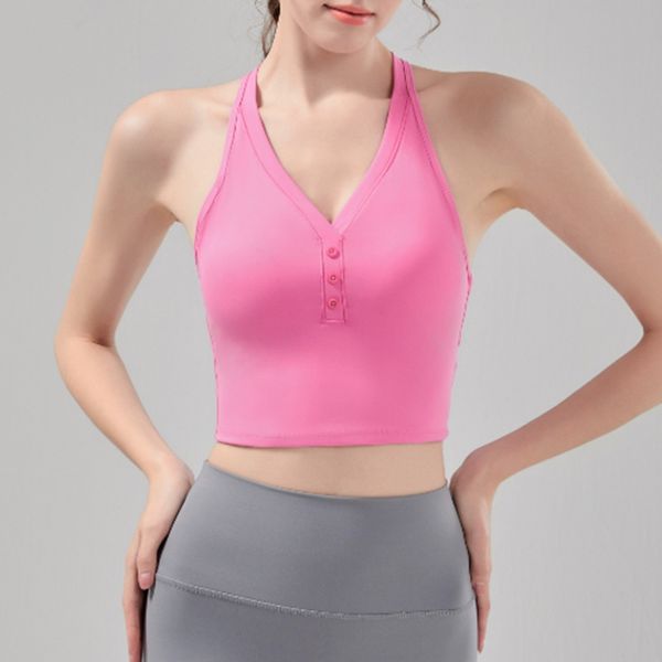 LL Yoga pour Femmes Col en V froncé sous-vêtements de Sport pour Femmes Beau Dos Costume de Yoga Gilet vêtements extérieurs Absorbant Les Chocs Course Anti-affaissement Soutien-Gorge de Fitness