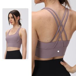 ll femmes sport hauts de soutien-gorge Cew cou Fintness Ribber réservoir gilet entraînement respectueux de la peau respirant entrecroisé séchage rapide haut femme