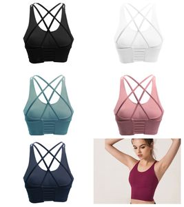 LL Dames Sportbeha's Criss Cross Back Sexy Running Bra Pullover Bralette met No-Dig Bandjes