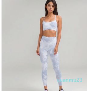 LL Ensemble de Yoga Tie-Dye pour Femmes Soutien-Gorge avec Leggings Ensemble Camisole Ensembles de Soutiens-Gorge d'entraînement avec Pantalon Long de Gym Fitness Cam