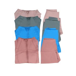 LL Ensembles d'entraînement pour femmes Push Up Fitness Leggings Taille haute Vestes de sport Vêtements de sport élastiques Tenues Pantalons Manteau de gymnastique Coussinets à fermeture éclair complète Vêtements Costumes Survêtements de yoga