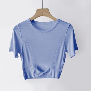 LL Dames Yoga Cropped Modaal T-shirt voor dames Geribbelde Crop Top Modaal Korte mouw Ademend Strak Sport Jogging