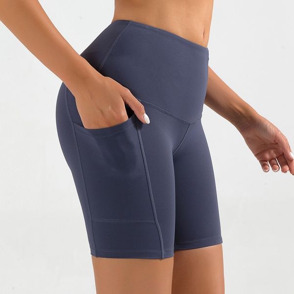 LL-pantalones de Yoga para mujer, pantalones deportivos ajustados adelgazantes de cintura alta, pantalones cortos con abertura para Fitness, sensación desnuda, levantamiento de cadera