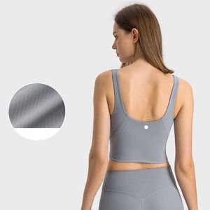 LL Dames Yoga i-back Bh Crop Top Bodycon Tank voor Sportbeha's Meisje Hoge Elasticiteit Sport Tank Racerback Vest Running Gym DT376