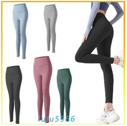 LL Dames Yoga Legging Fiess Push Up Oefening Hardlopen Met Zijzak Gym Naadloze Perzik Butt Strakke Broek Top