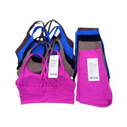 Ll Femmes Yoga Set Push Up Fitness High Waist Hotty Biker Shorts Sports Bra Pad Elastic Sportswear Tenues Pantal