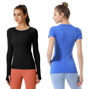 LL Femmes Chemise de Yoga/T-Shirts Manches Longues pour Femmes Haut de Course léger Haute élasticité Respirant Séchage Rapide sans Couture Manches Courtes/Longues Sport-Cyclisme Gym Wear